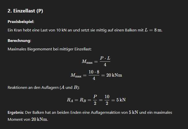 Einzellast Formel